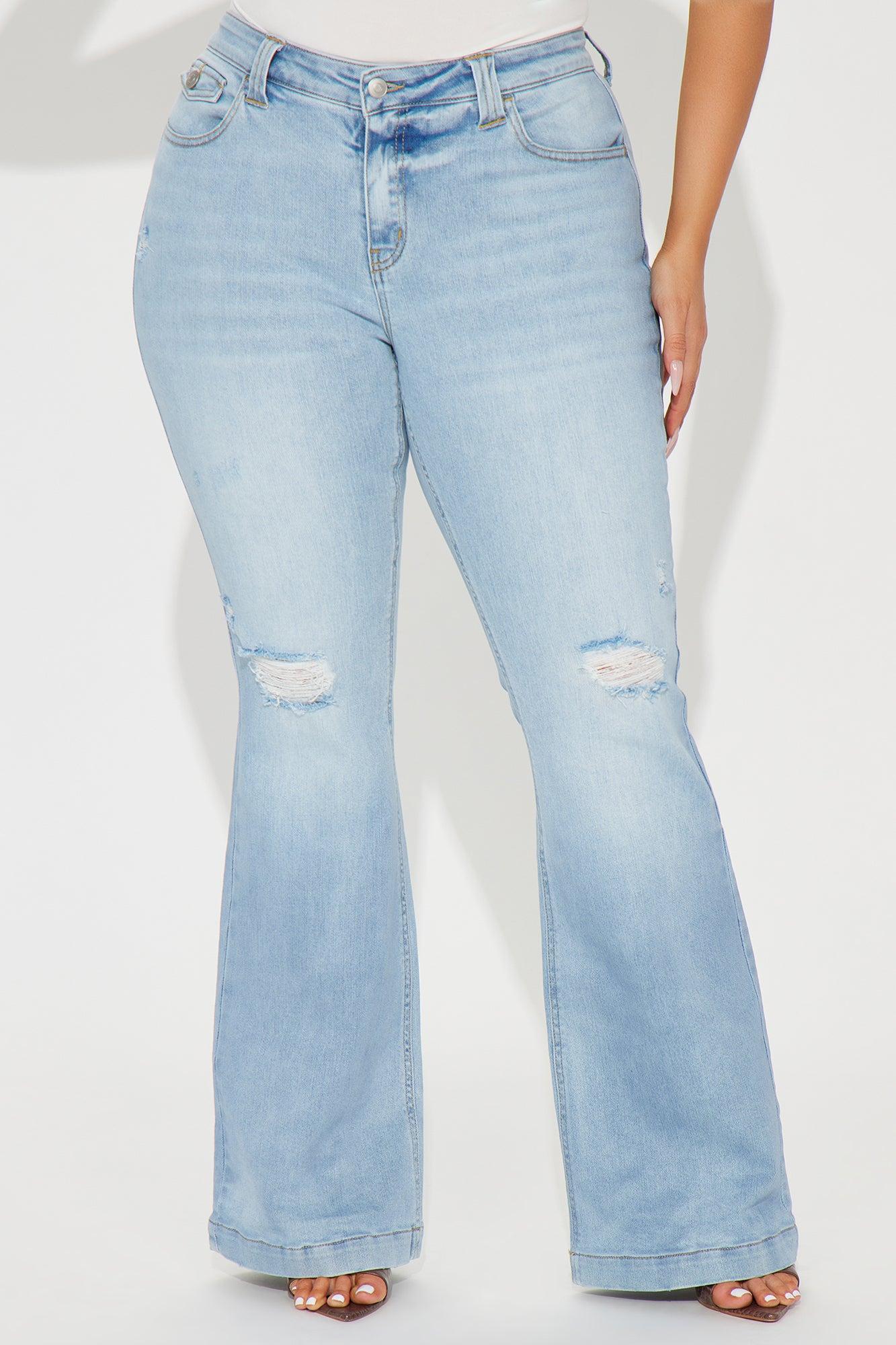 Checking It Out Stretch Flare Jeans - Light Wash Product Image