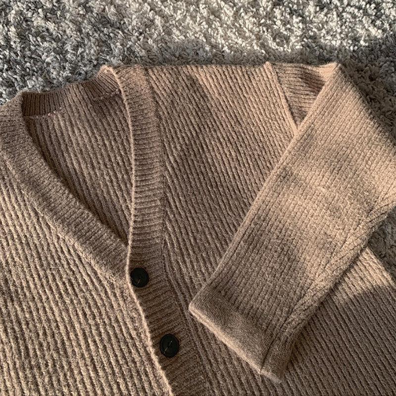 RT No. 4391 LIGHT BROWN KNITTED V-NECK CARDIGAN Product Image