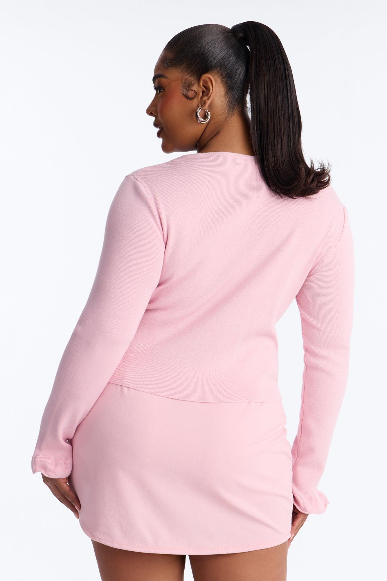 Cecily Ruffle Tie Front Cardigan Sweater - Pink Female Product Image