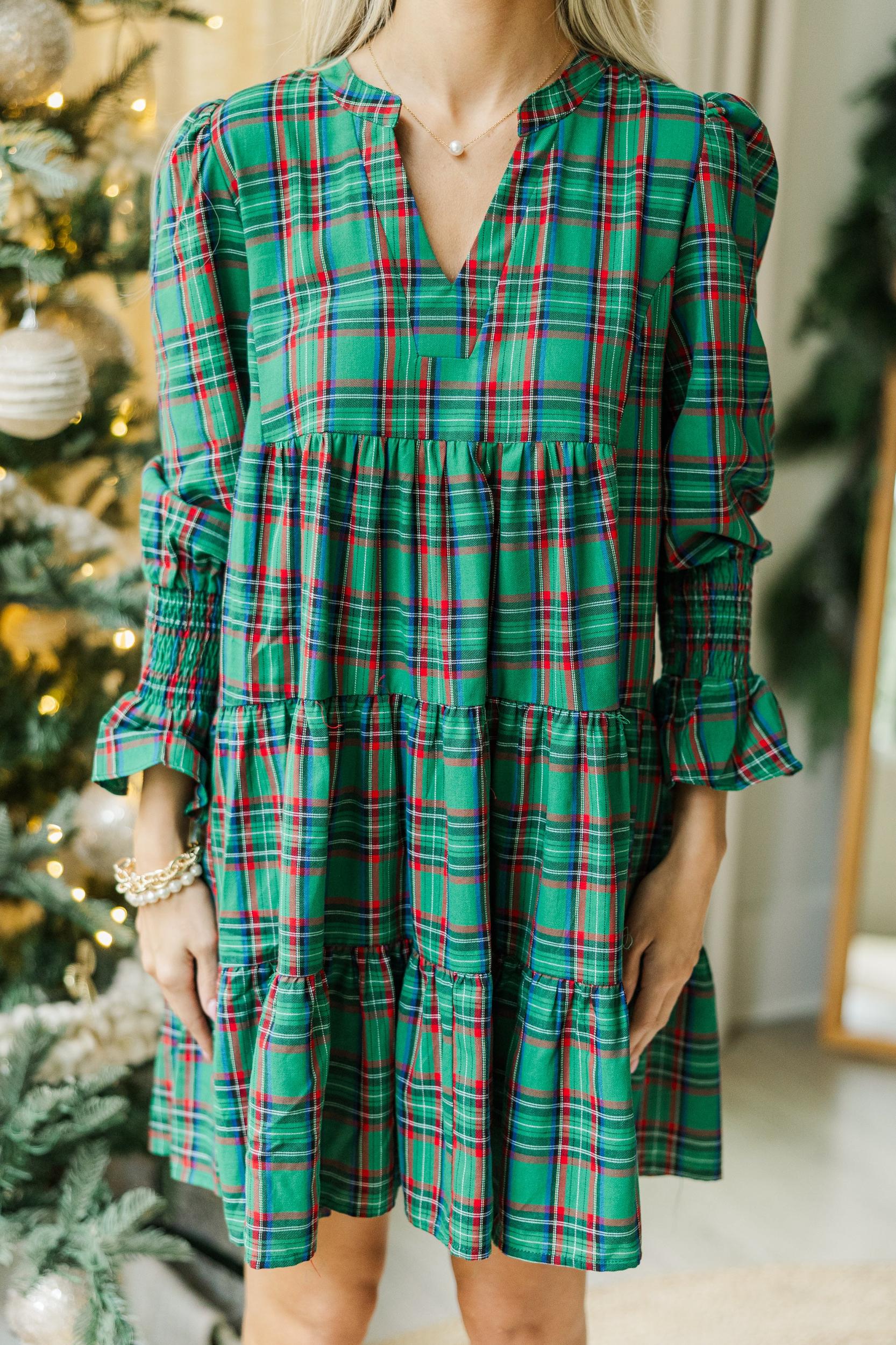 In Your Happy Place Green Plaid Dress Female Product Image