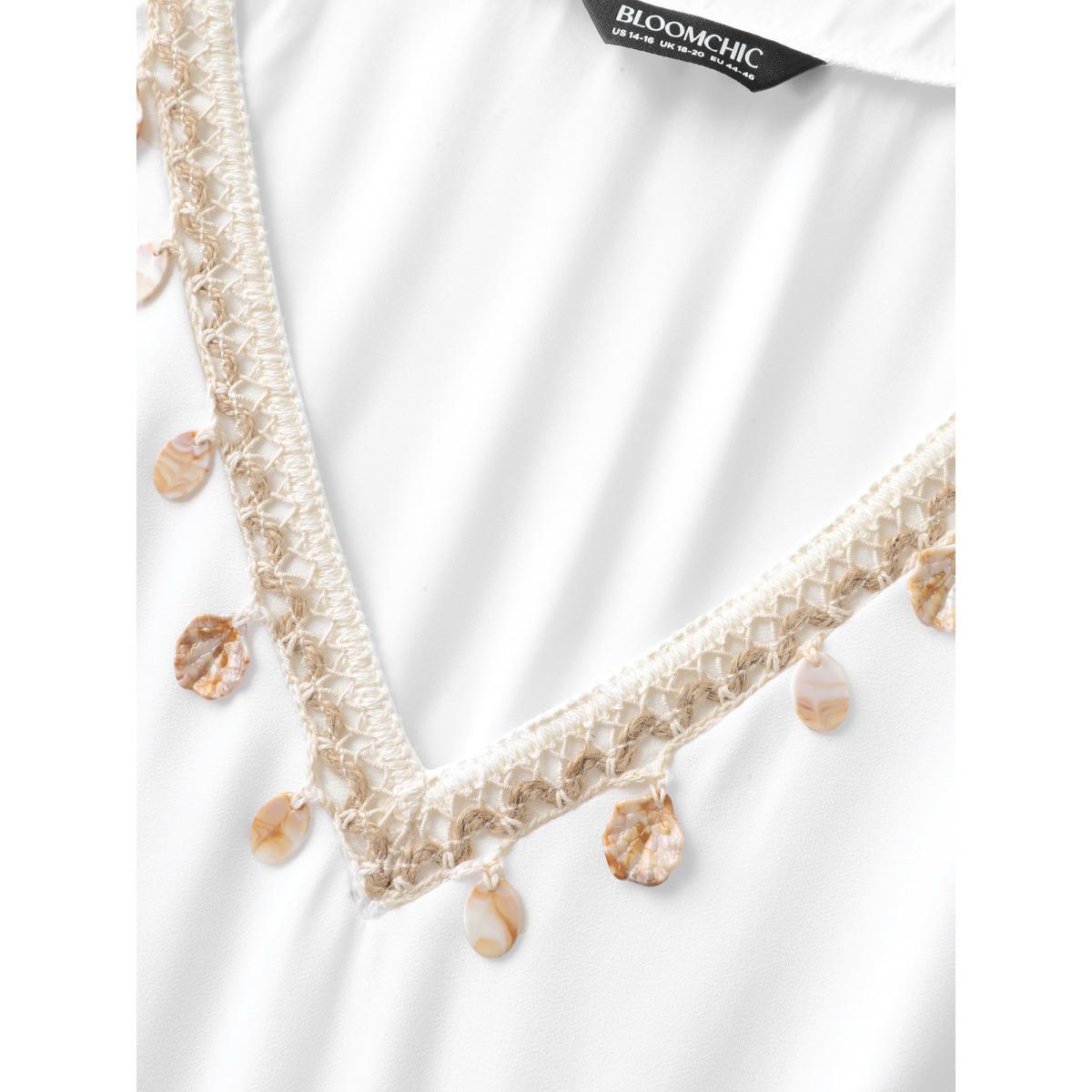 Plus Size Lace Spliced V-Neck Waist-Cinched Midi Dress Beige Women V-neck Sleeveless Curvy BloomChic 30/6X Product Image