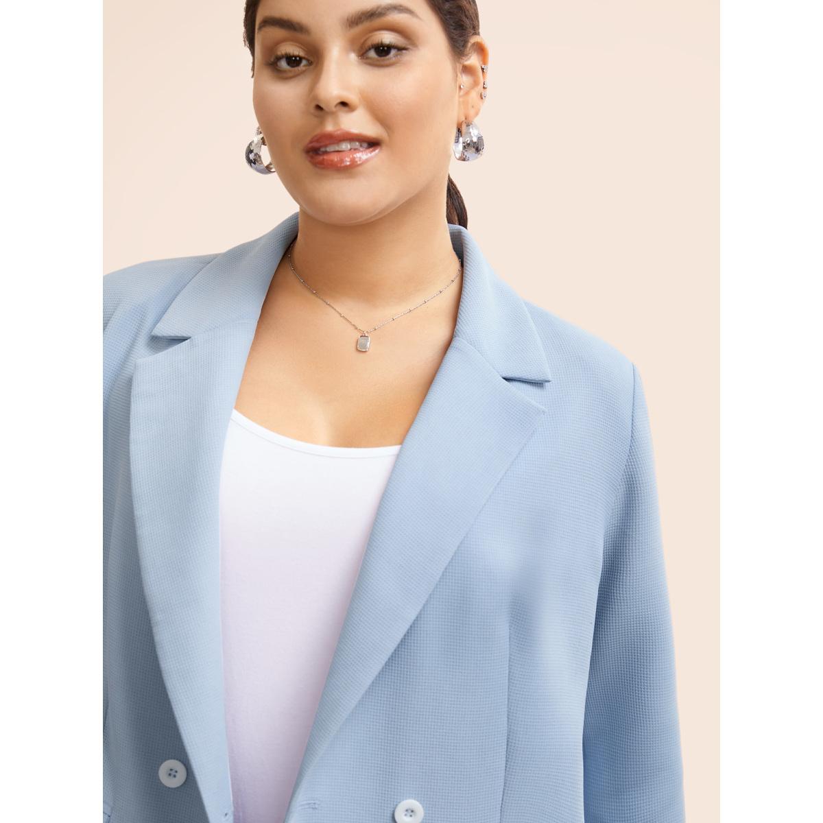 Plus Size Suit Collar Flap Pocket Back Slit Blazer LightBlue Women Everyday Button Sleeve Elbow-length sleeve Suit Collar 12/L Open pocket with flap Elegant Blazers BloomChic Product Image