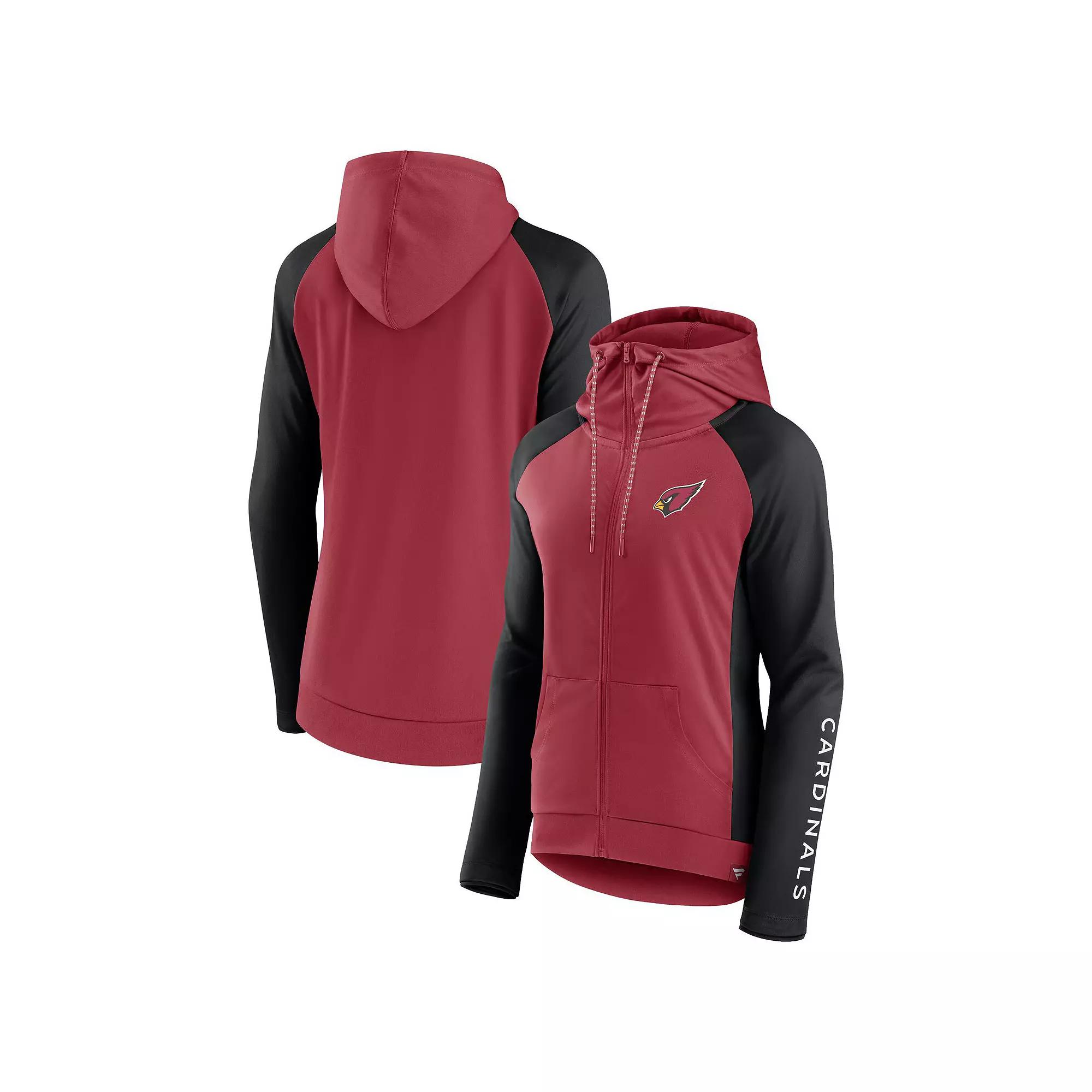 Women's Fanatics Branded Cardinal/Black Arizona Cardinals End Around Lightweight Raglan Full-Zip Hoodie Jacket, Size: XS, Red Product Image