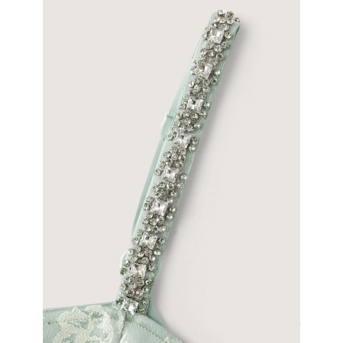 Plus Size Floral Print Rhinestone Embellished Textured Midi Dress Greenbean Women Formal Heart neckline Sleeveless Curvy BloomChic 28/5X Product Image