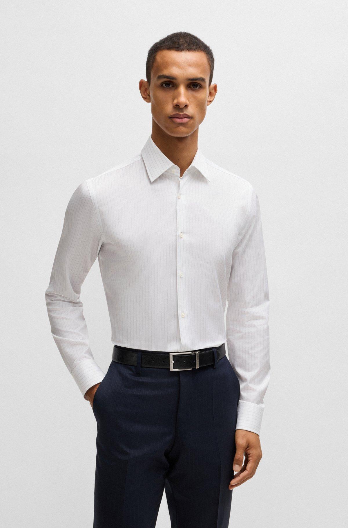 Slim-fit shirt in striped cotton twill Product Image
