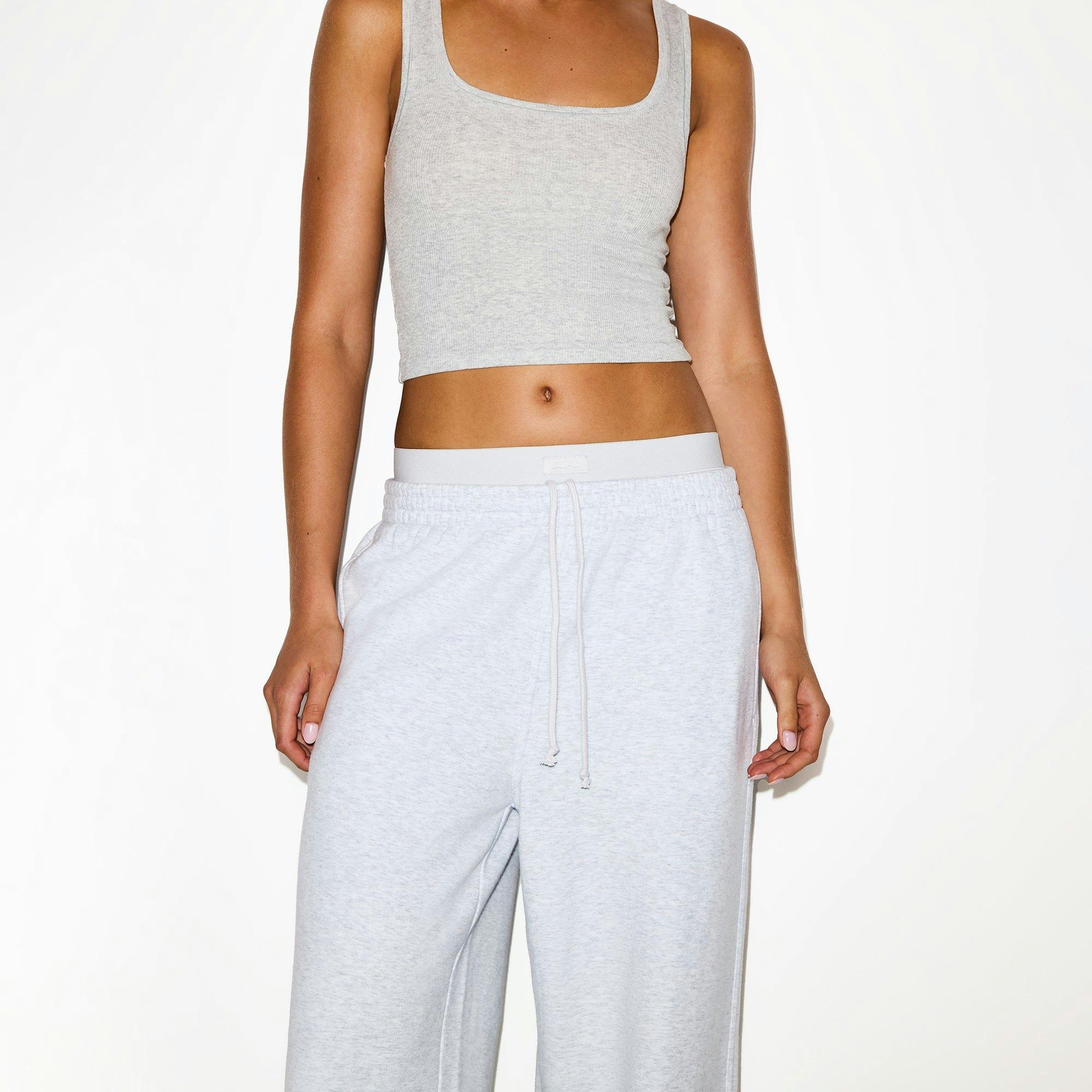 COTTON FLEECE OVERSIZED DOUBLE WAISTBAND PANT | LIGHT HEATHER GREY Product Image