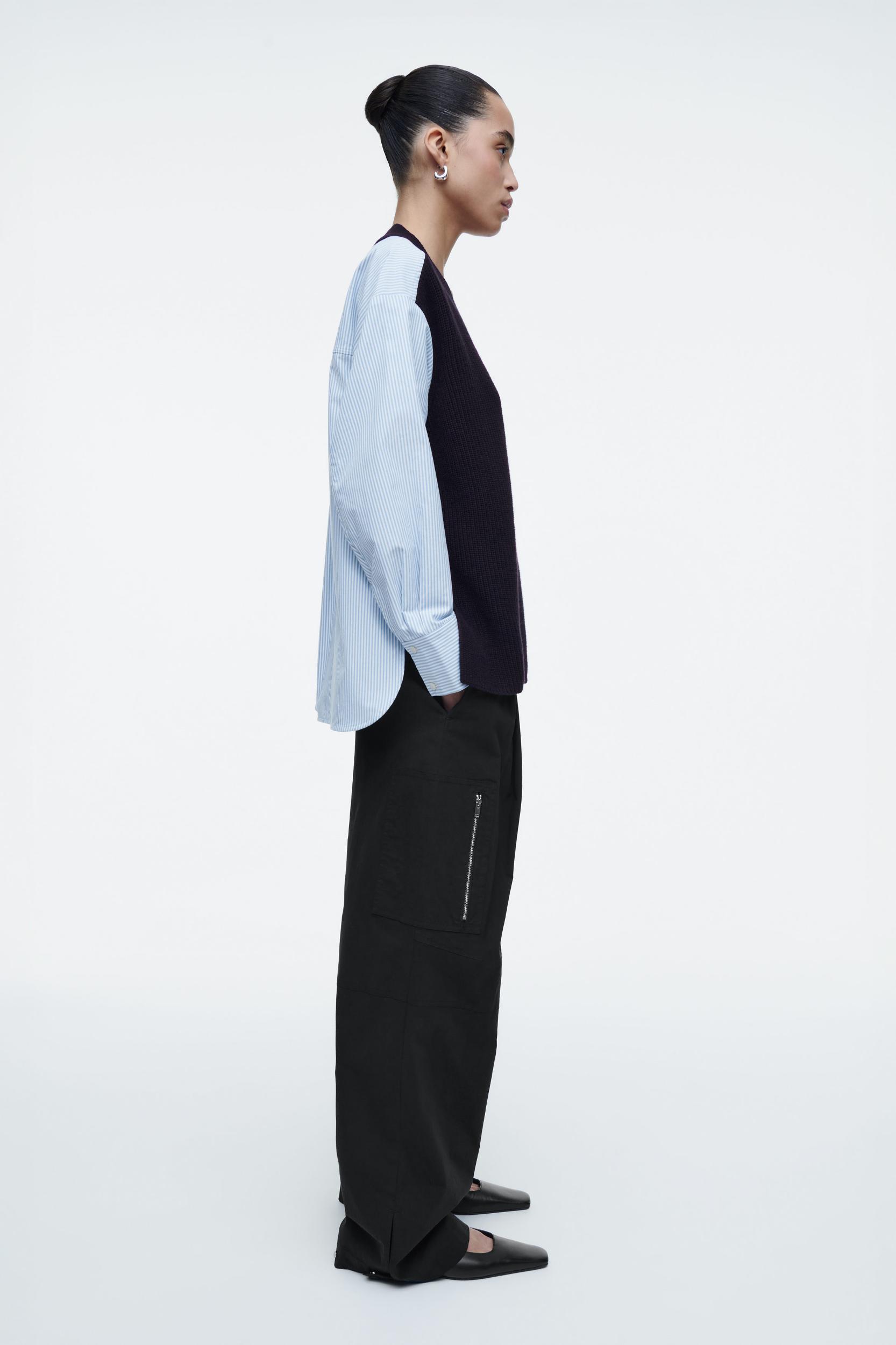 DECONSTRUCTED POPLIN-PANELED WOOL SWEATER Product Image