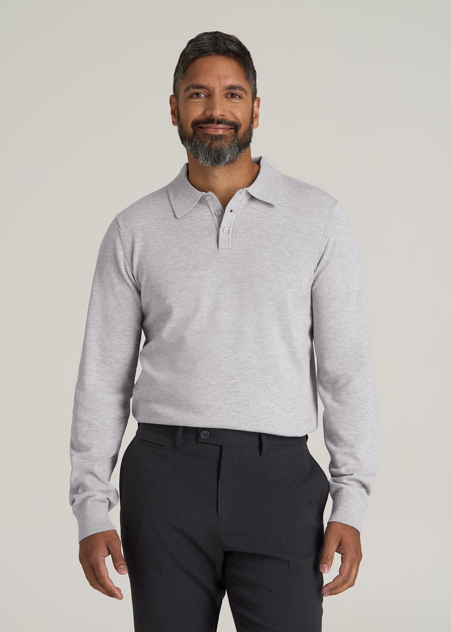 Polo Sweater for Tall Men in Light Grey Male Product Image