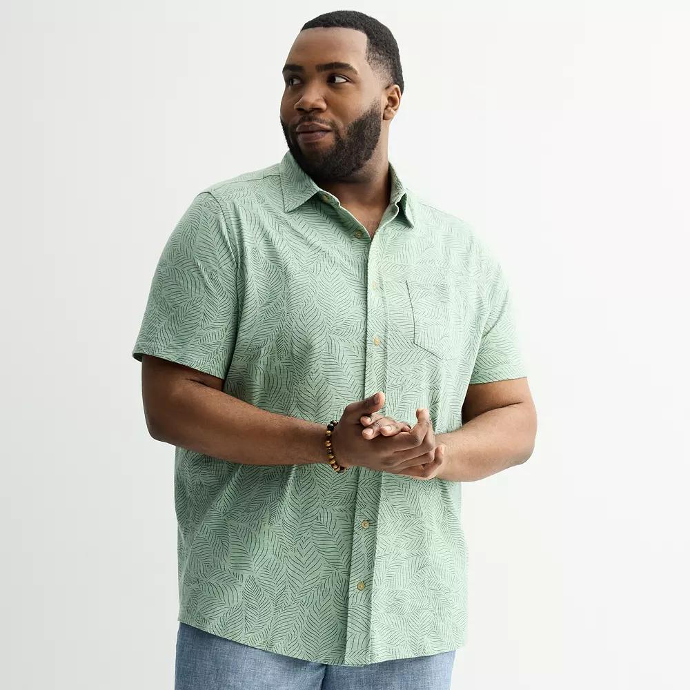 Big & Tall Sonoma Goods For Life® Short Sleeve Knit Button Down Shirt, Men's, Size: 3XL Tall, Green Leaf Print Product Image