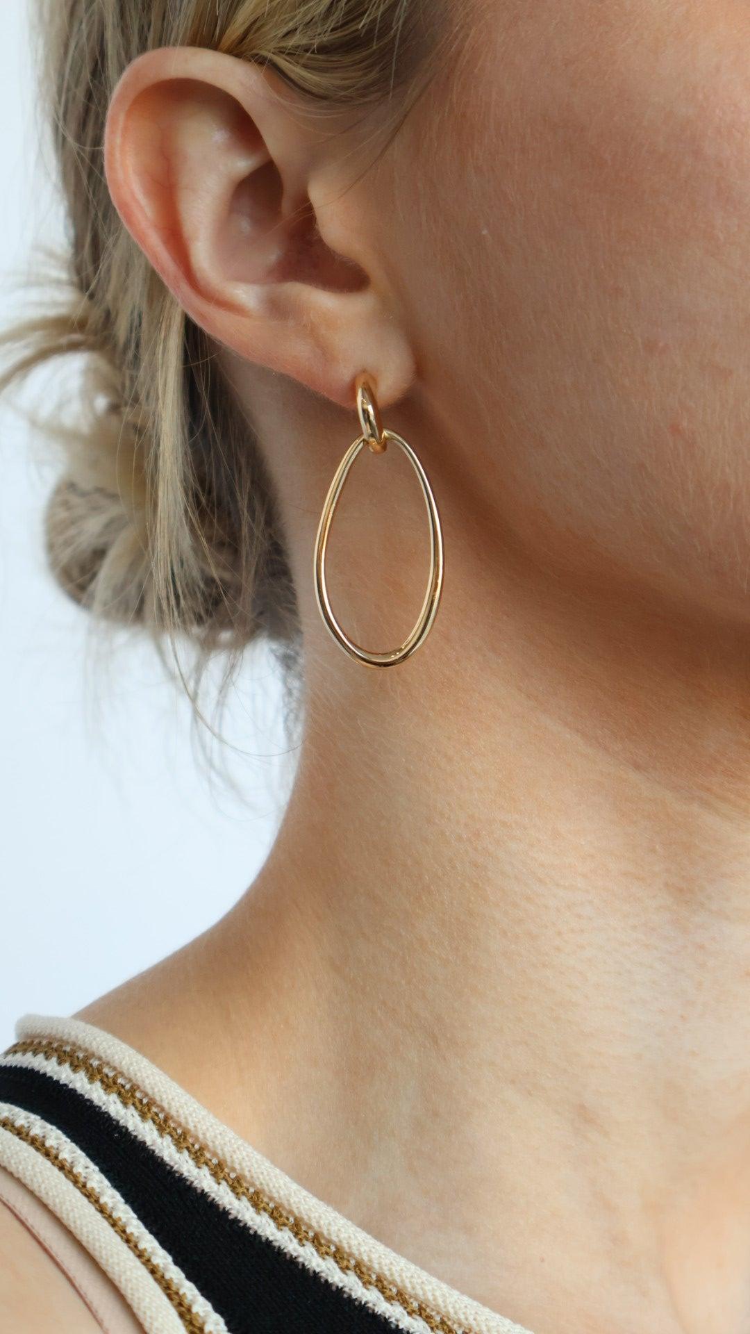Oval Metallic Dangle Hoop Earrings Product Image