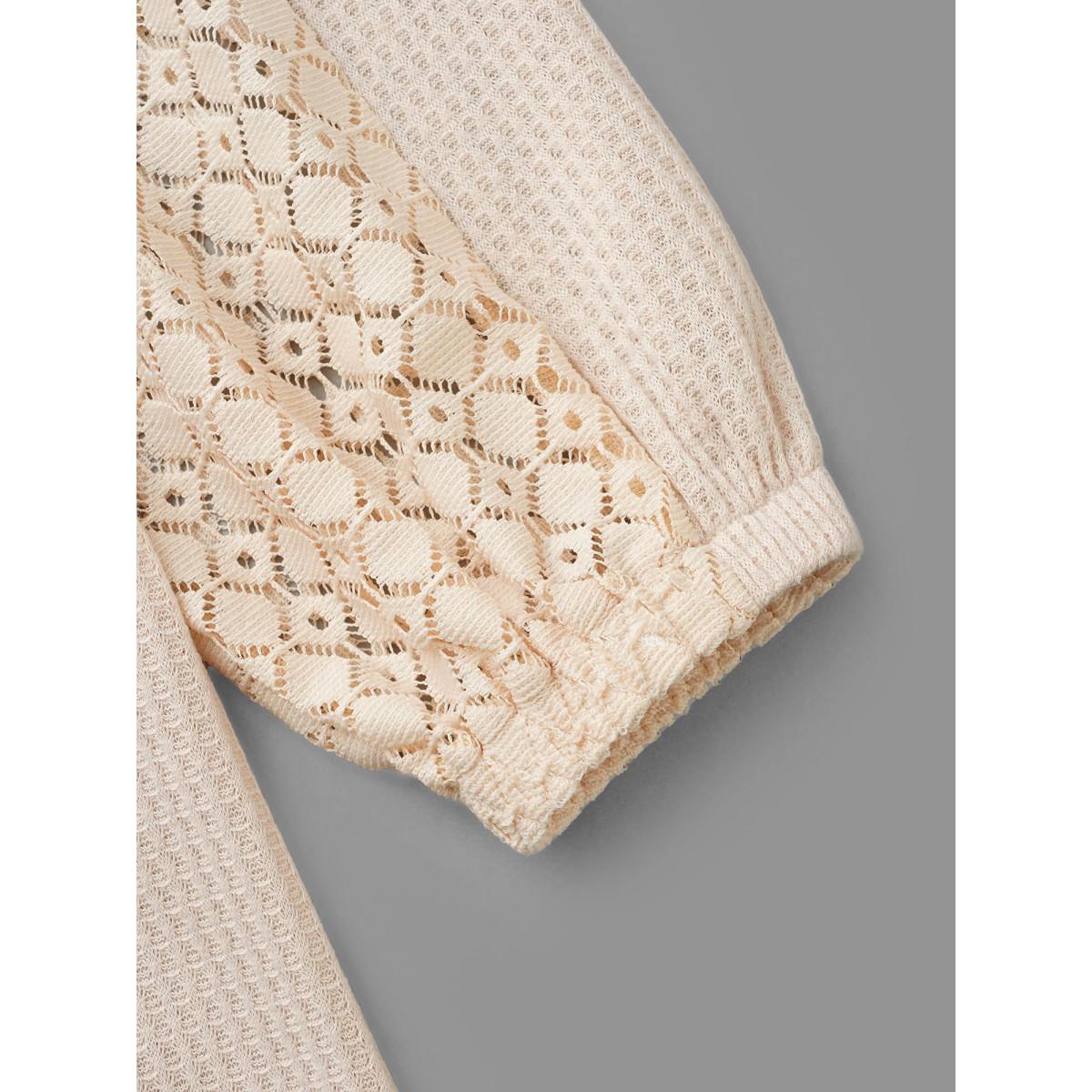 Plus Size Textured Patchwork Lace Panel T-shirt Champagne Women Casual Texture Non Everyday T-shirts BloomChic 10/M Product Image