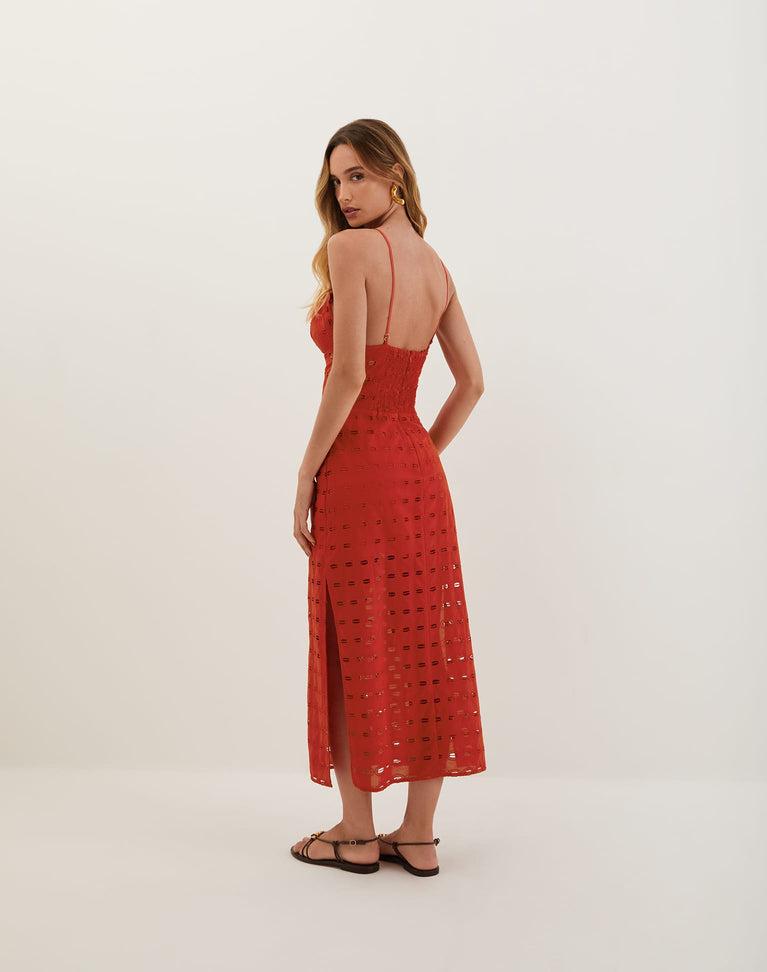 Eyelet Raya Midi Dress - Ruby Product Image