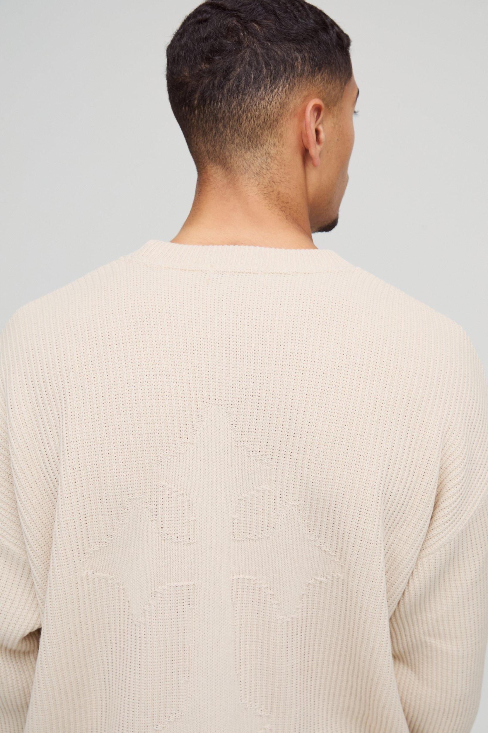 Relaxed Fit Ribbed Cross Knitted Sweater | boohooMAN USA Product Image