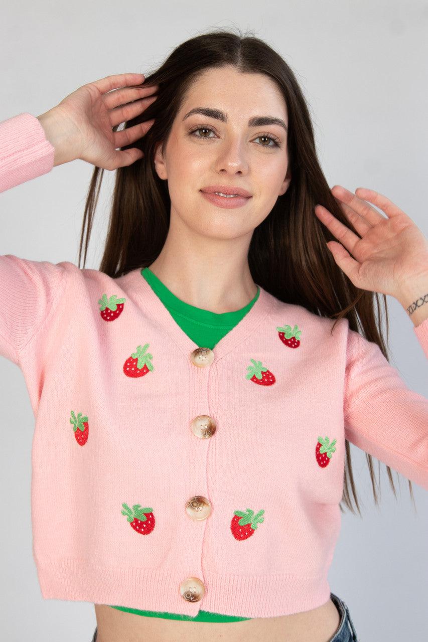 Embroidered Strawberry Cardigan Product Image