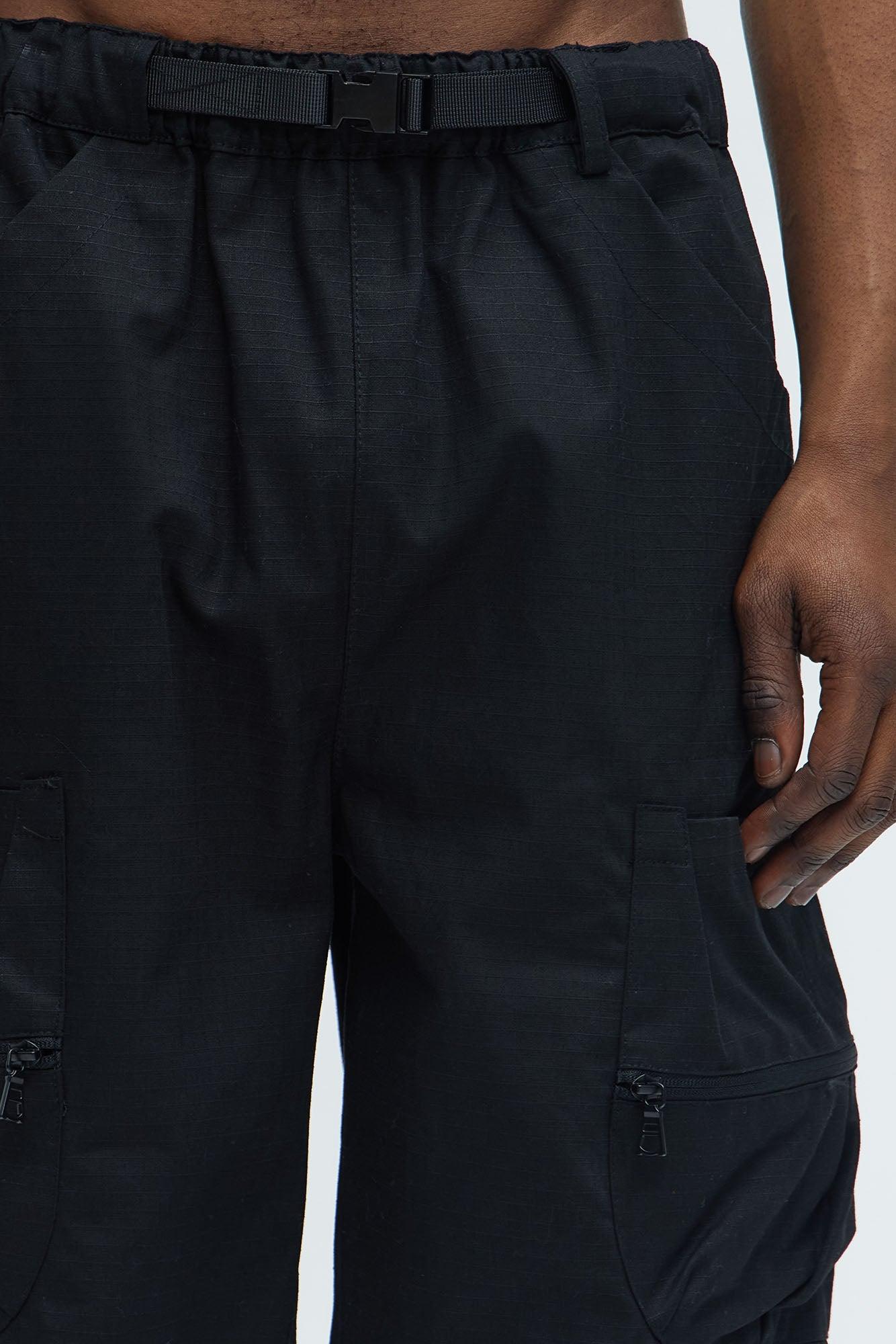 Stacked Ripstop Relaxed Cargo Shorts - Black Product Image