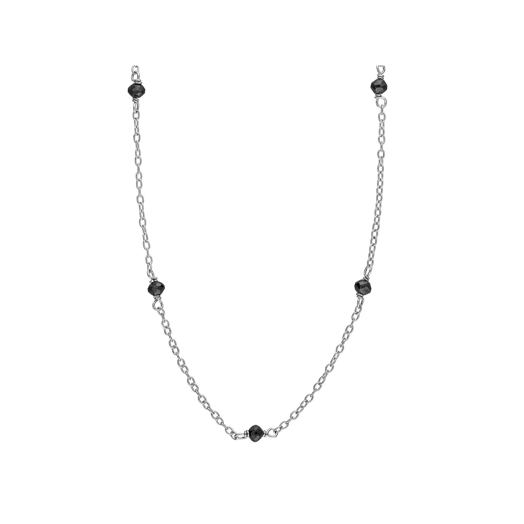 Stella Grace Sterling Silver 1 Carat TW. Black Diamond Bead Station Necklace, Women's, Size: 18" Product Image