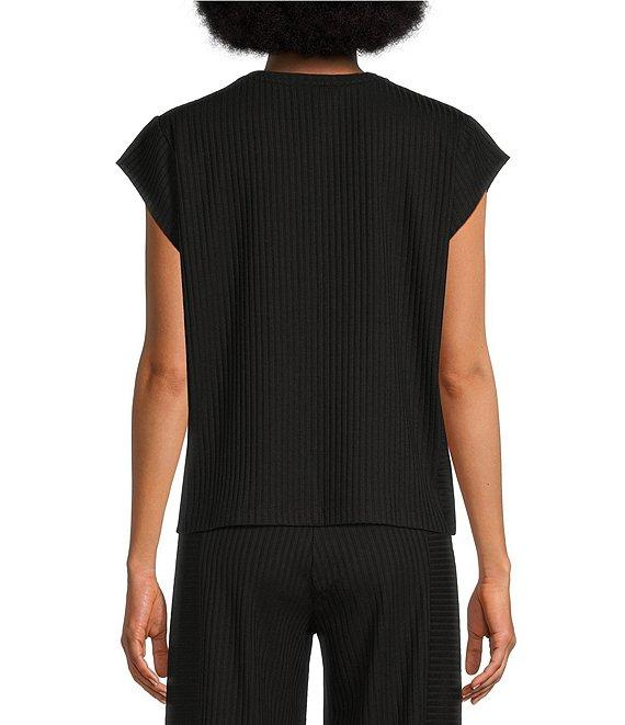 Eileen Fisher Textured Stretch Rib Round Neck Cap Sleeve Top Product Image