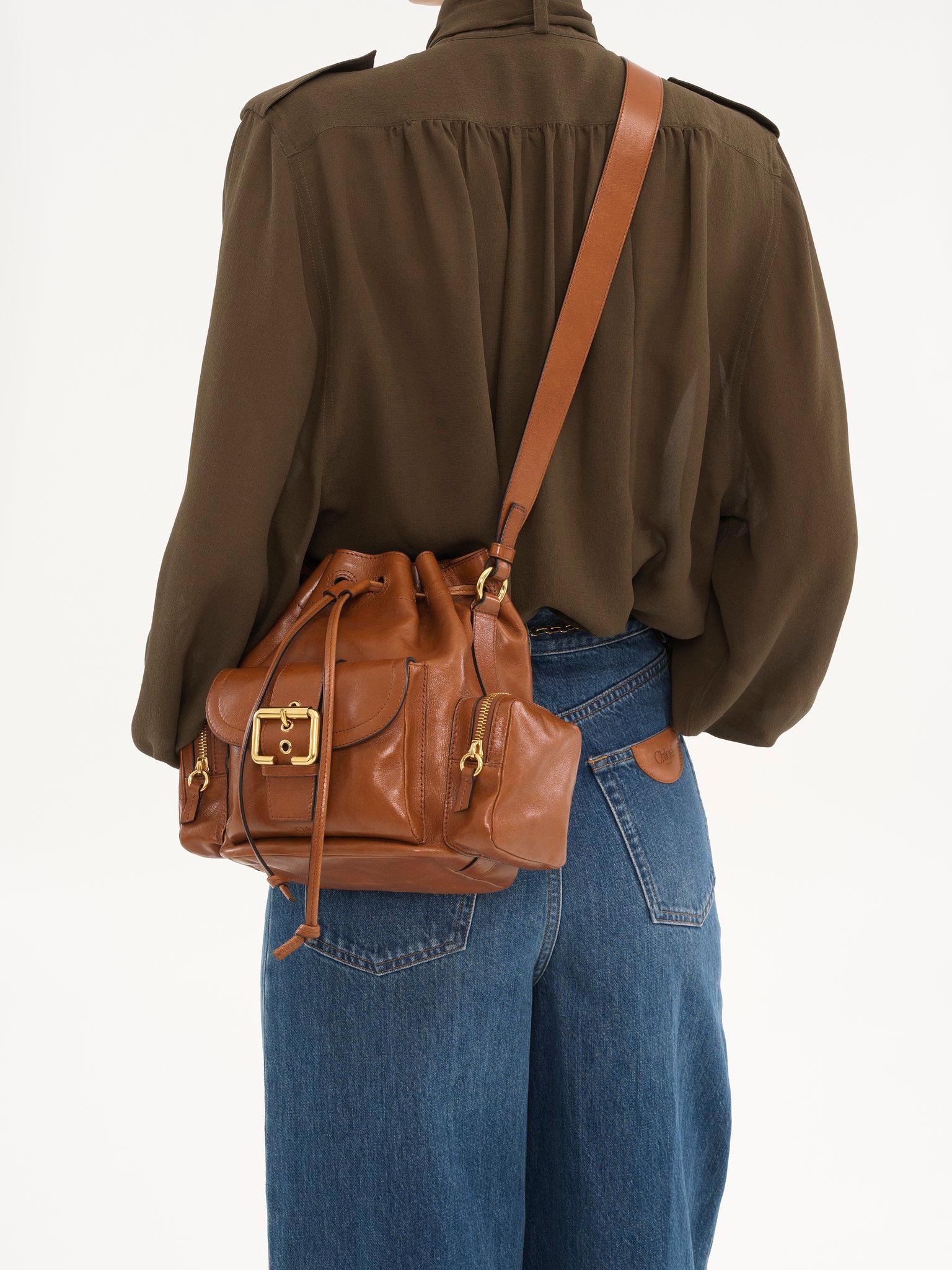Camera Bucket bag in shiny leather Product Image