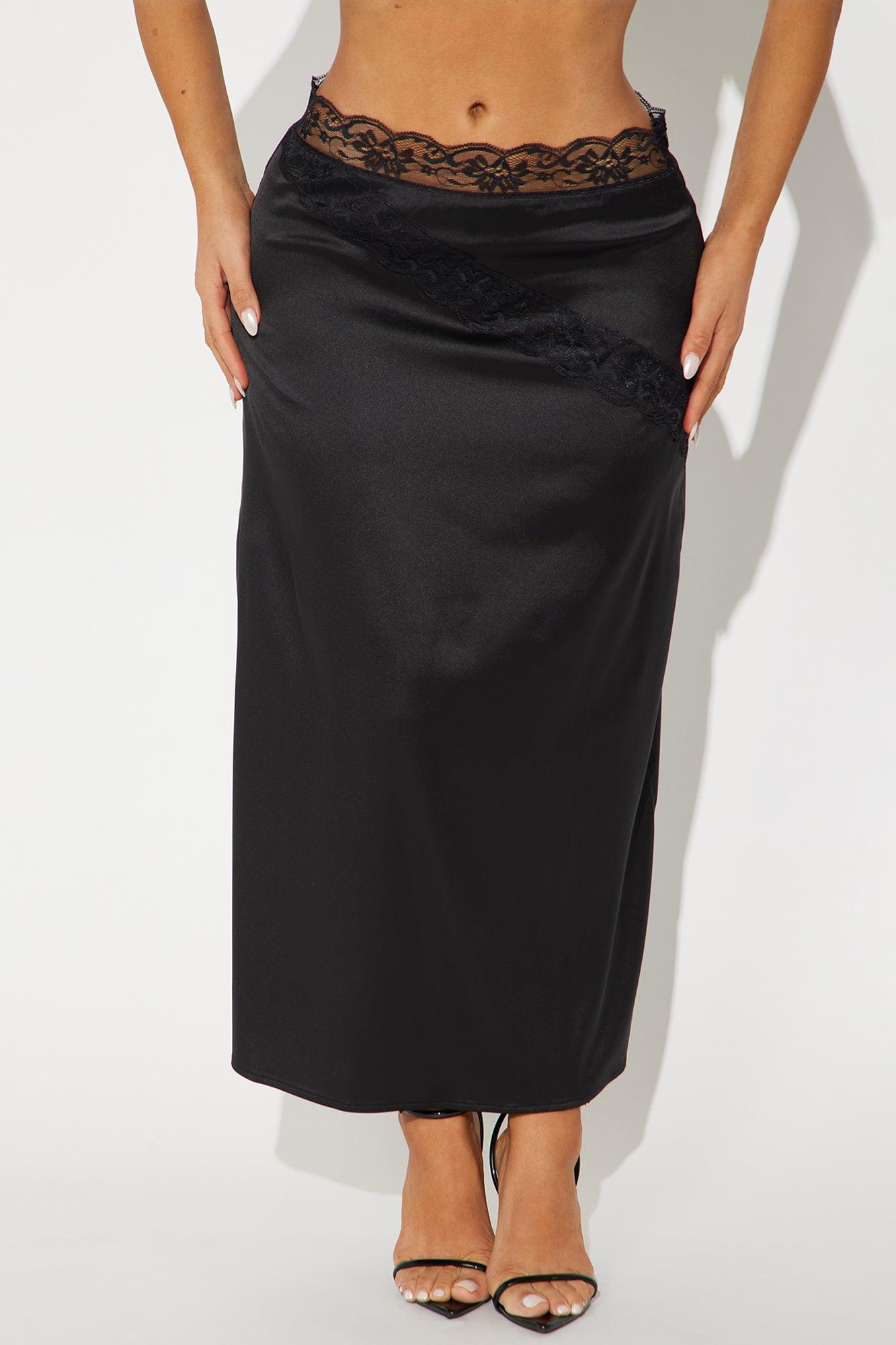 Ananya Satin Midi Skirt - Black Product Image