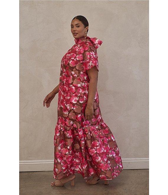 Sugarlips Plus Size Mersin Floral Printed Organza Overlay Long Camisole Maxi Dress Product Image