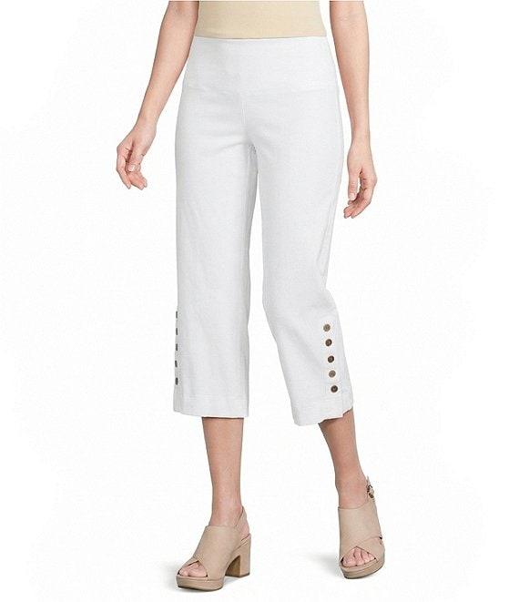 Intro Aimee Solid Suave Knit Straight Leg Tummy Control Coconut Button Hem Pull-On Pants Product Image