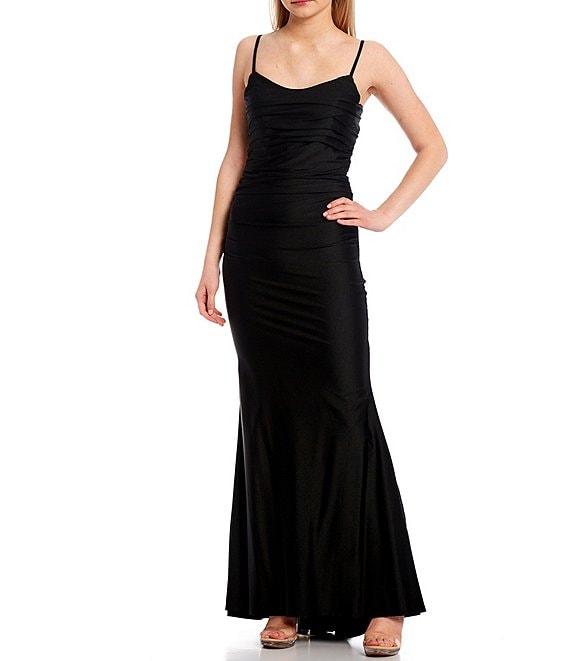 Midnight Doll Spaghetti Strap Scoop Neck Strappy Back Long Satin Dress Product Image