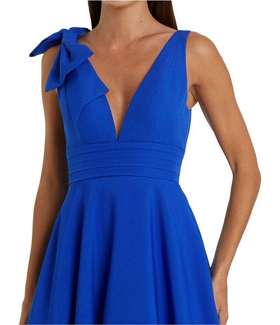 Mac Duggal Deep V-Neck Bow Shoulder Crepe Ballgown Product Image