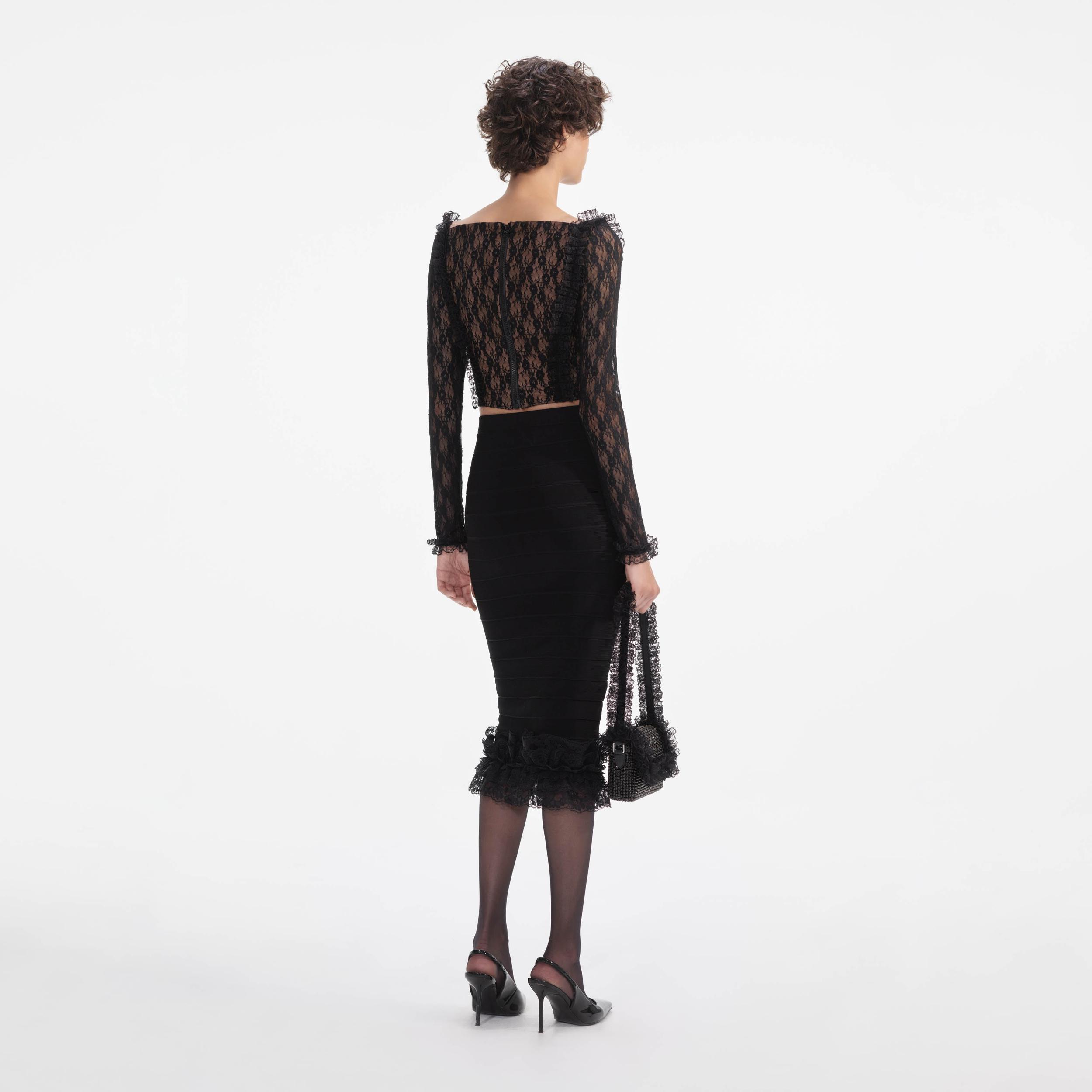 Black Lace Ruffle Top Product Image