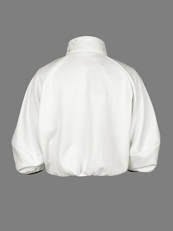 Loose Puff Sleeves Asymmetric Floral Printed Split-Joint High Neck Outerwear Product Image