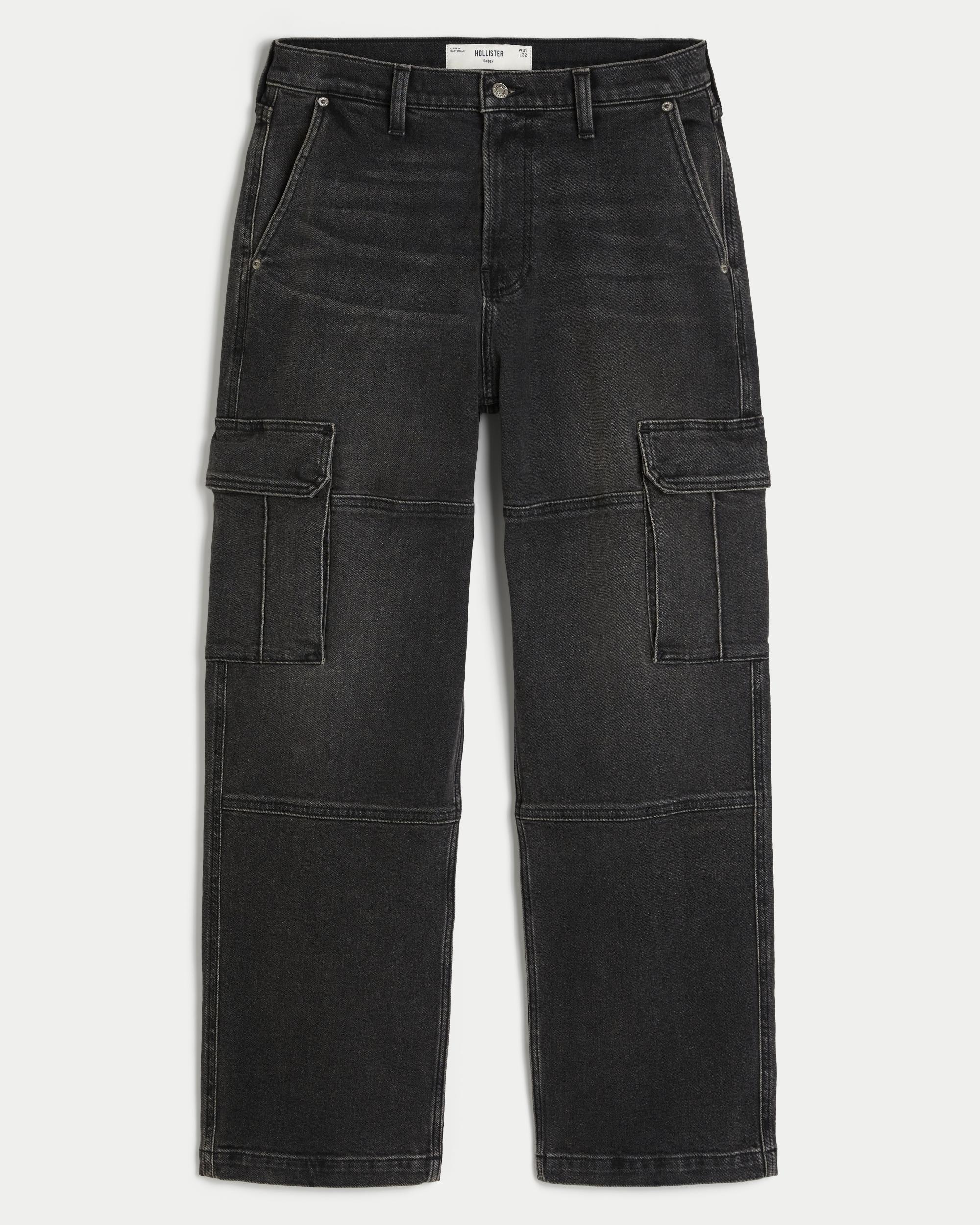Washed Black Baggy Cargo Jeans Product Image