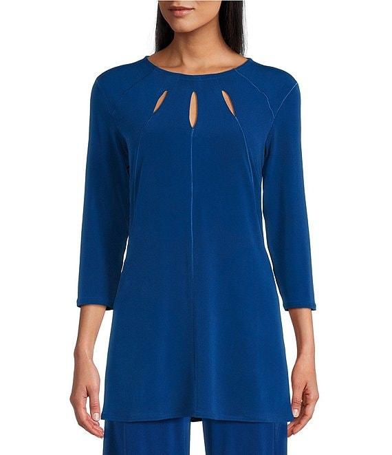 Eva Varro Five Beams Crew Keyhole Neck 3/4 Sleeve Knit Tunic Product Image