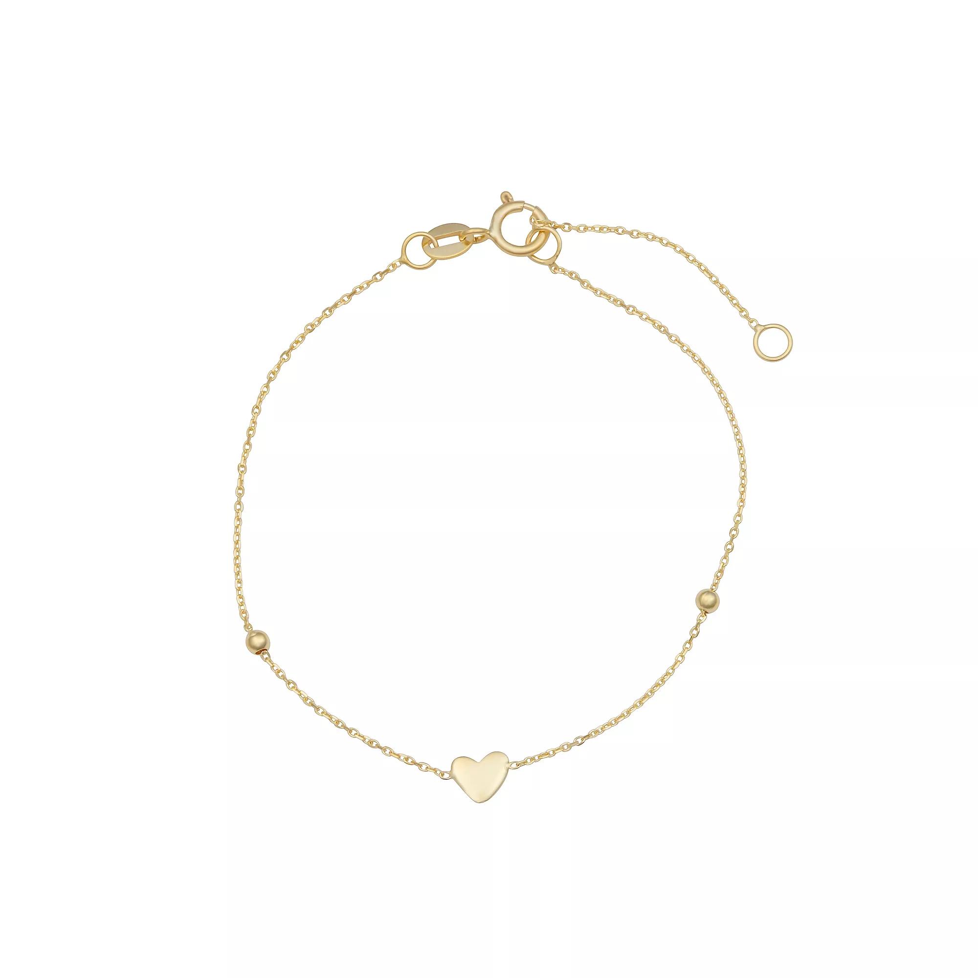 Kids' Au Naturale 14k Gold Heart & Bead Adjustable Bracelet, Women's, Size: 6.5" Product Image