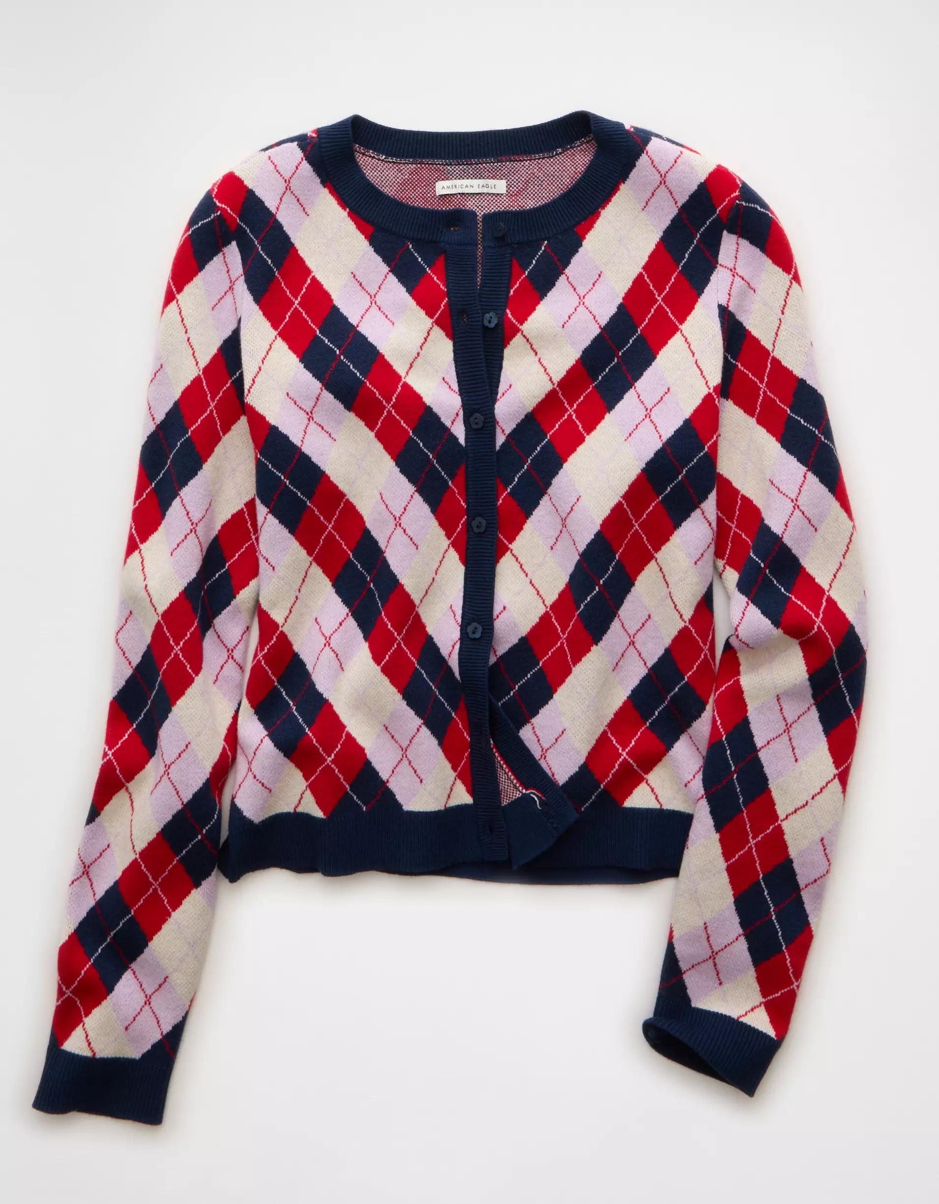 AE x The Summer I Turned Pretty Crew Neck Argyle Cardigan Product Image