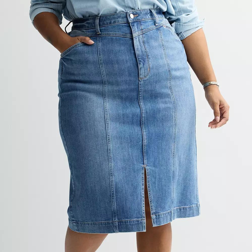 Plus Size Sonoma Goods For Life Yoke Denim Skirt, Women's, Size: 30 W, Medium Light Product Image