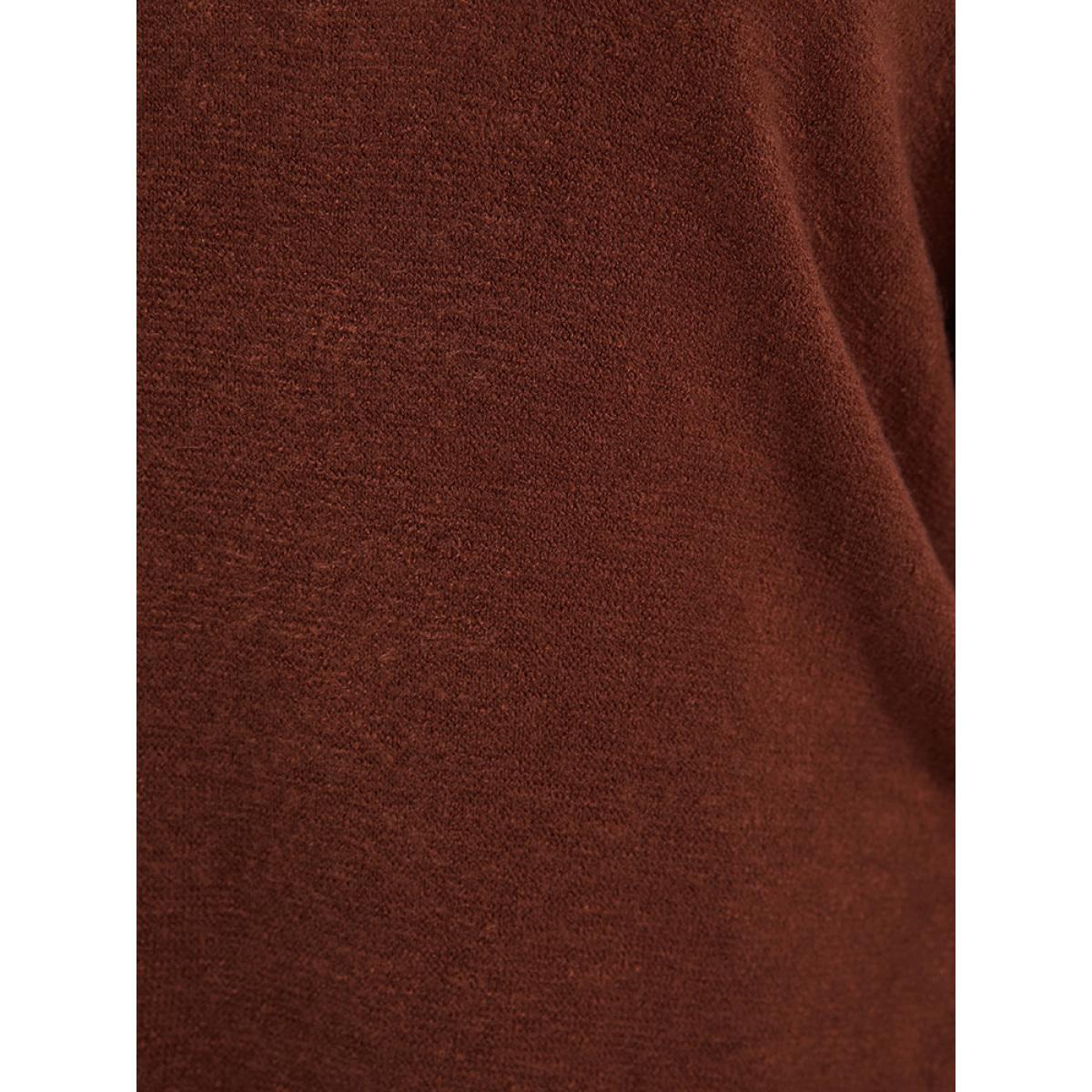 Plus Size Solid Button Up Round Neck Sweatshirt Women Rust Elegant Button Round Neck Dailywear Sweatshirts BloomChic 12/L Product Image