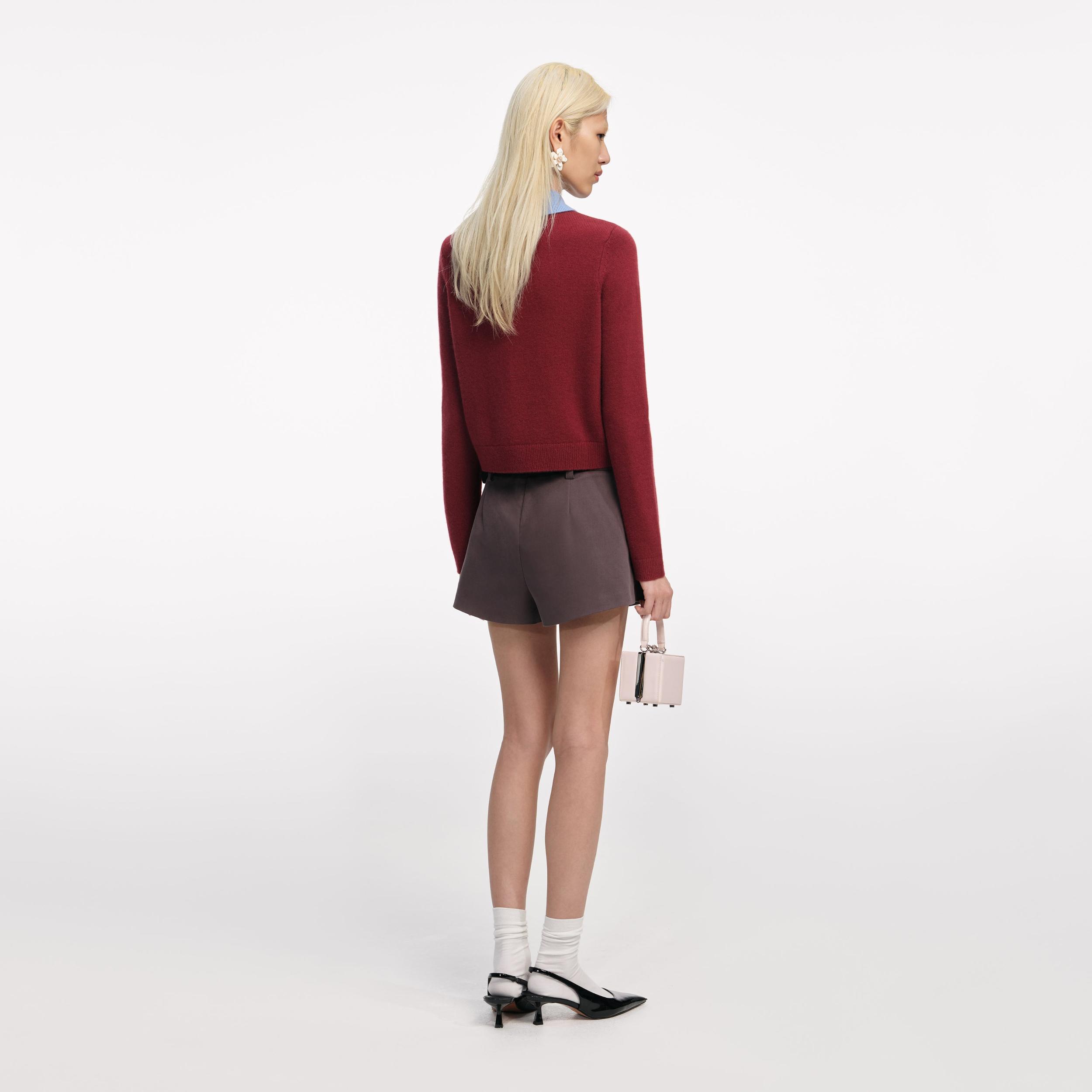Burgundy Contrast Collar Knit Top Product Image