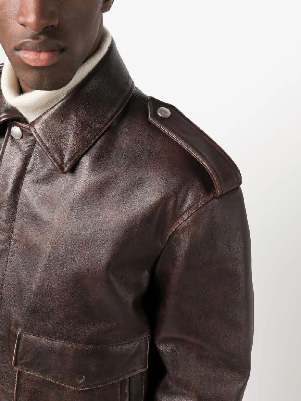 cargo-pockets leather bomber jacket Product Image