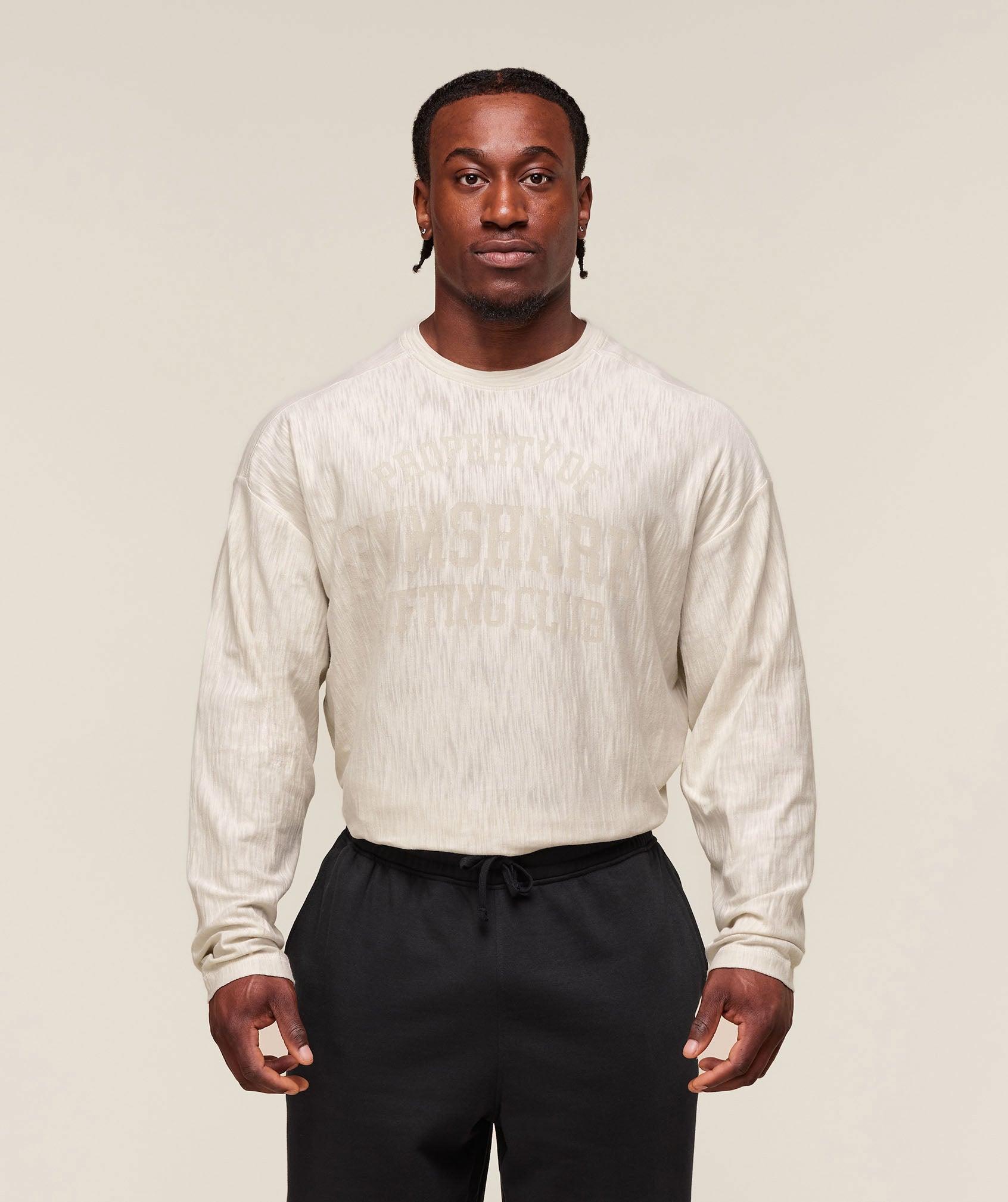 Gymshark Lightweight Slub Textured Lifting Authenticator OS LS T-shirt - Oat White Male Product Image