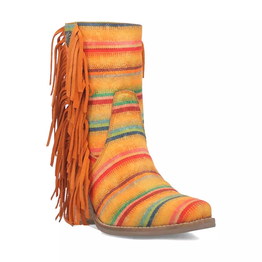 Dingo Women's Chili Pepper Leather Fringe Heeled Boots, Size: 6.5, Yellow Team Product Image