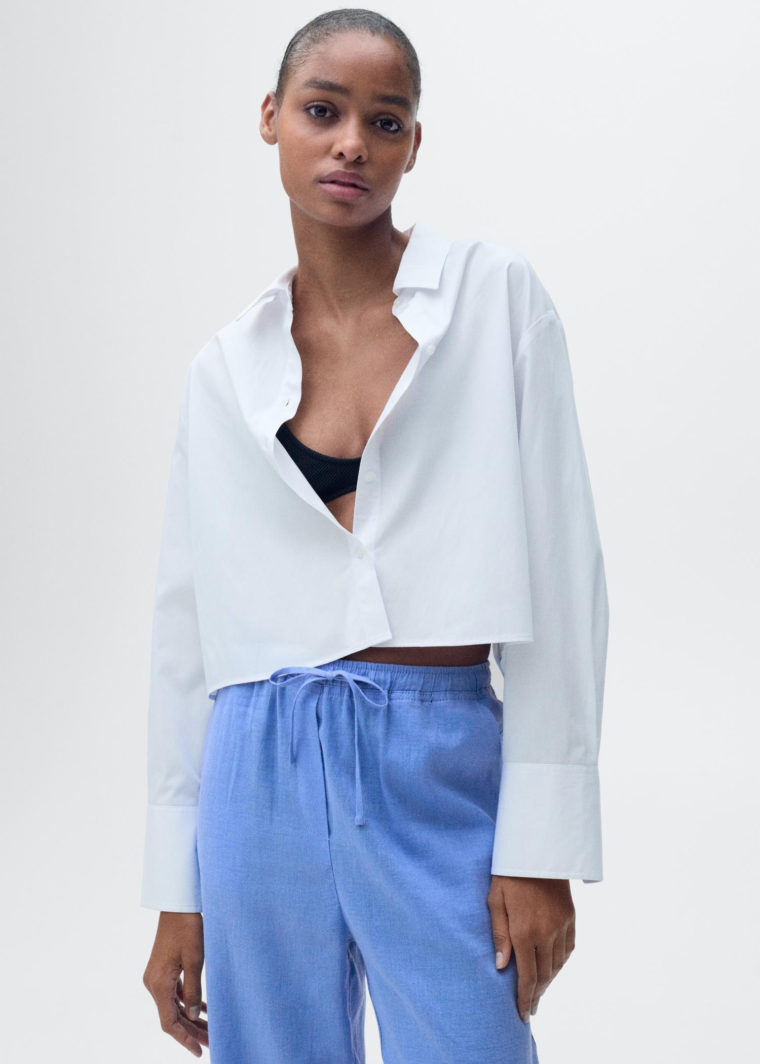 Straight linen-blend trousers - Women | MANGO USA Product Image