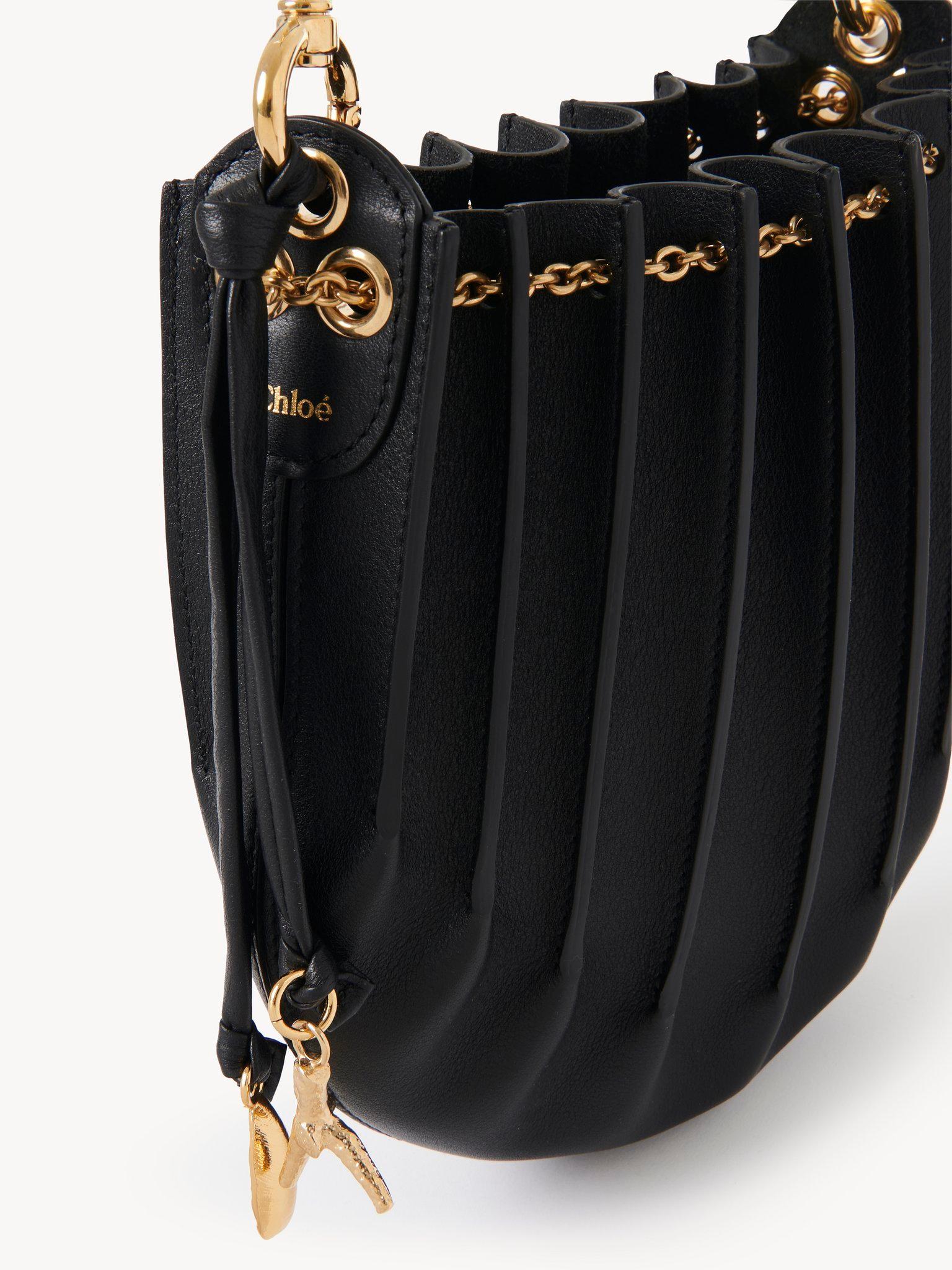 CHLOÉ Sea Treasures Embellished Pleated Leather Shoulder Bag In Black Product Image