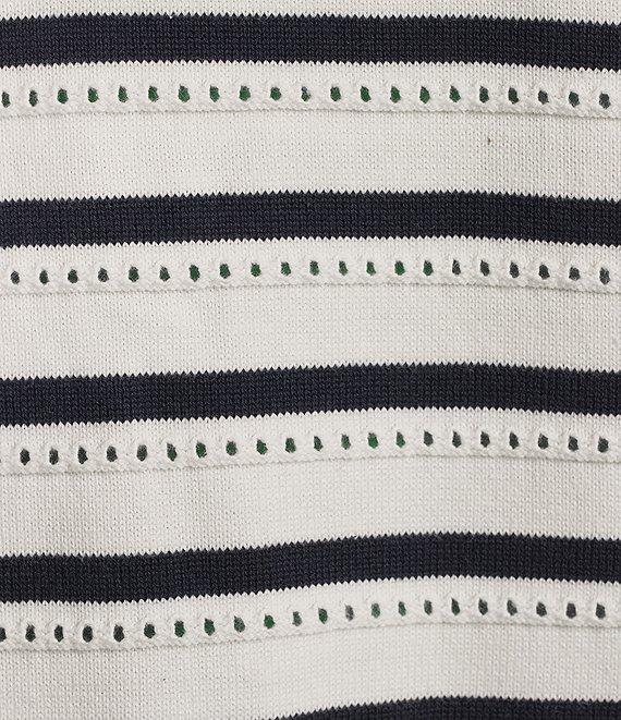 The Upside Wonder Knit Stripe Eyelet Dot Point Collar Long Sleeve Button Front Polo Product Image