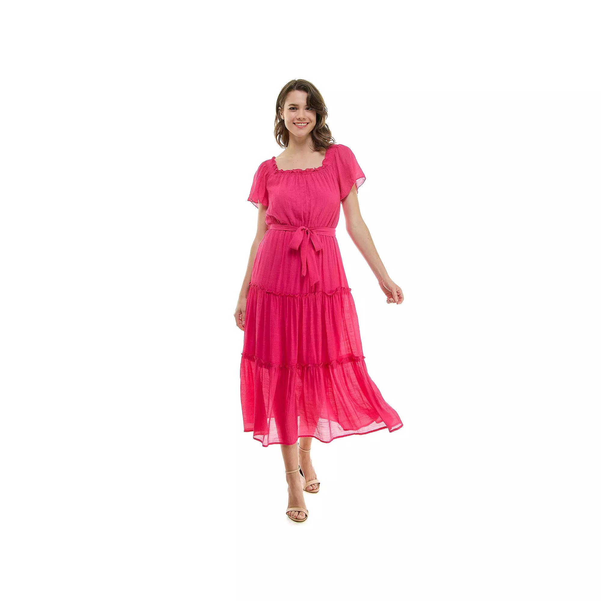 Women's Luxology Short Sleeve Belted Maxi Dress,  Product Image