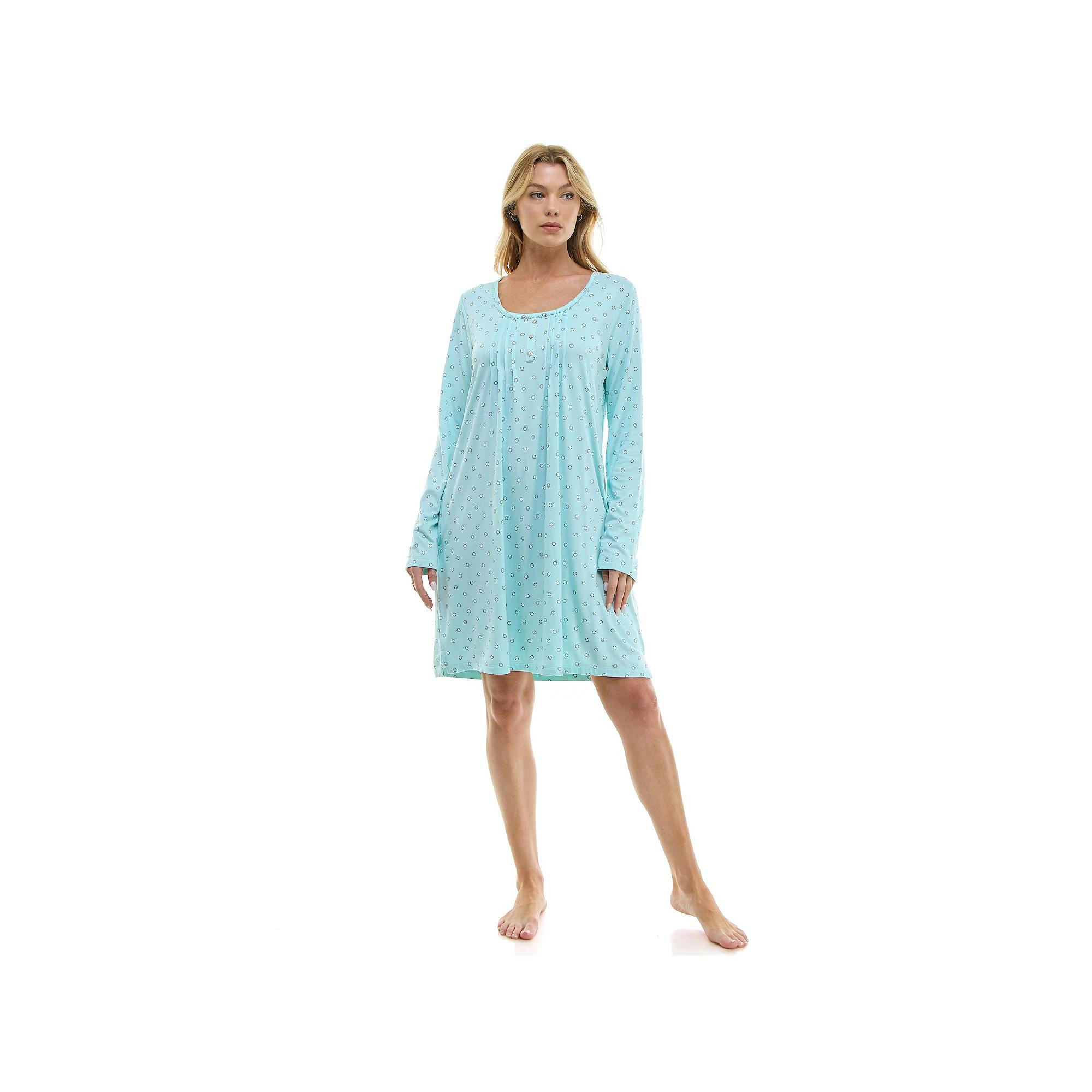 Petite Croft & Barrow® Cozy Luxe Long Sleeve Pajama Gown, Women's, Size: Small Petite, Blue Tint Product Image