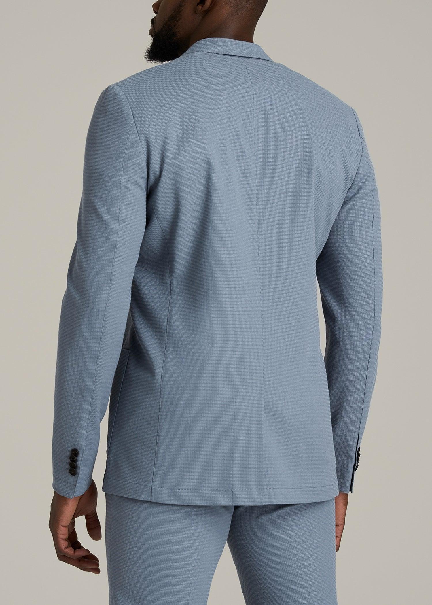 Textured Garment Washed Stretch Cotton Blazer for Tall Men in Chambray Male Product Image