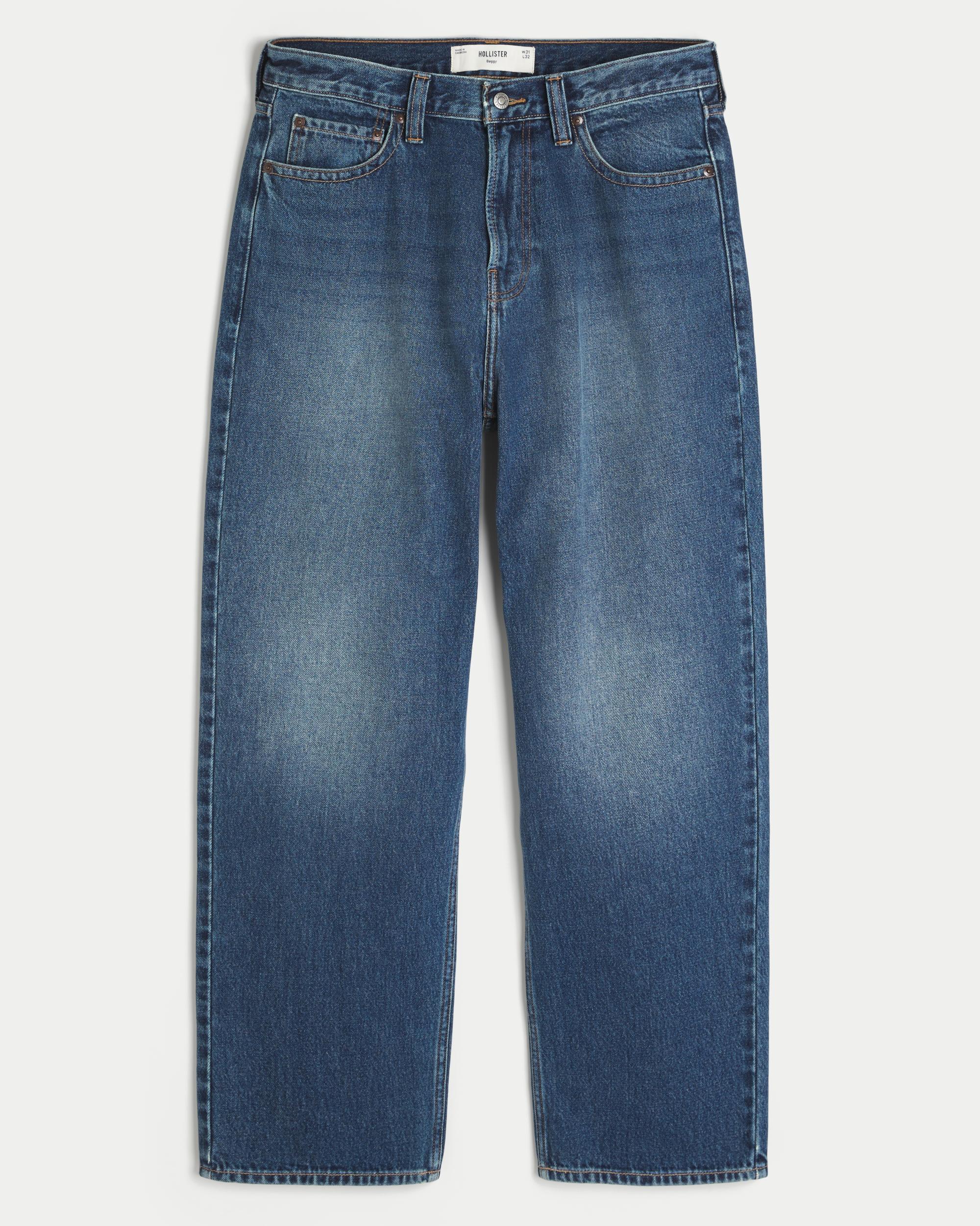 Embroidered Dark Wash Baggy Jeans Product Image