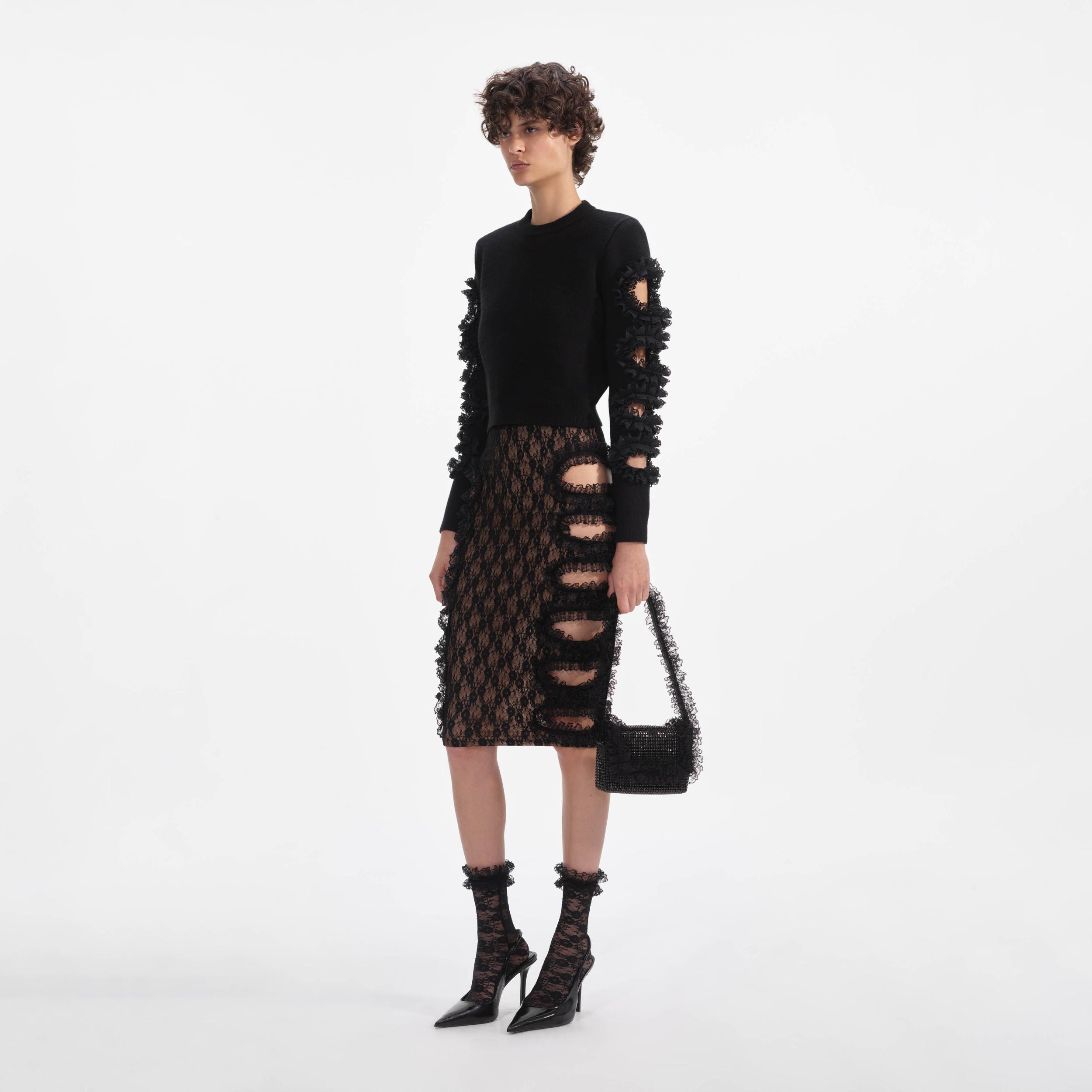 Black Cut Out Lace Detail Jumper Product Image
