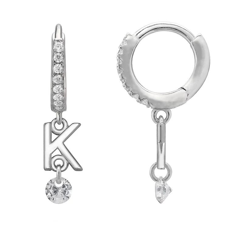 PRIMROSE Sterling Silver Initial Huggie Hoop Drop Earrings, Women's, Sterling Silver U Product Image