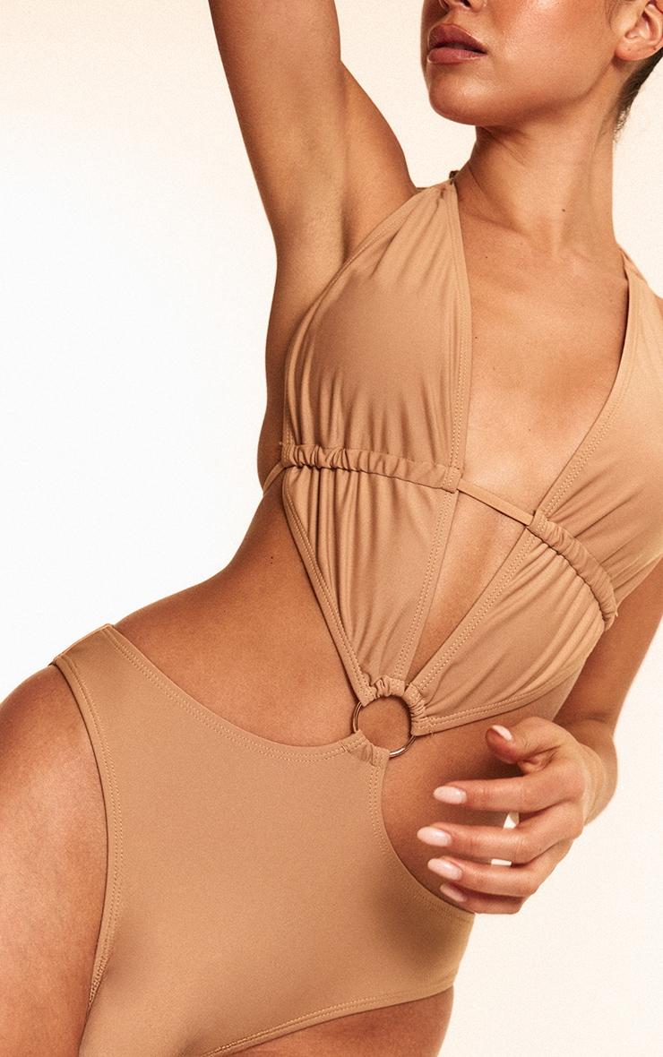 Beige Plunge O Ring Cut Out Swimsuit Product Image