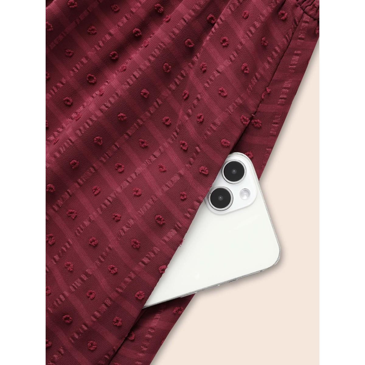 Plus Size Square Neck Textured Shirred Midi Dress Burgundy Women Elegant Texture Square Neck Short sleeve Curvy BloomChic 22-24/3X Product Image